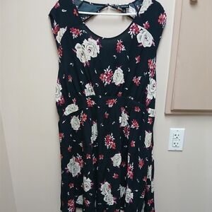 torrid Black Floral Dress with White and Red Flowers
